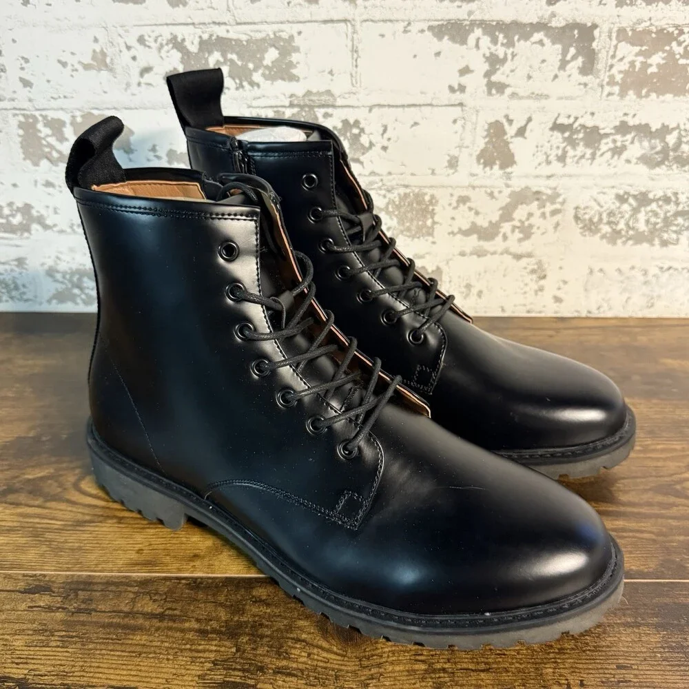 NEW - MADDEN - Mens Combat Boots - Black PU Leather - Size 13 - Picture 2 of 7